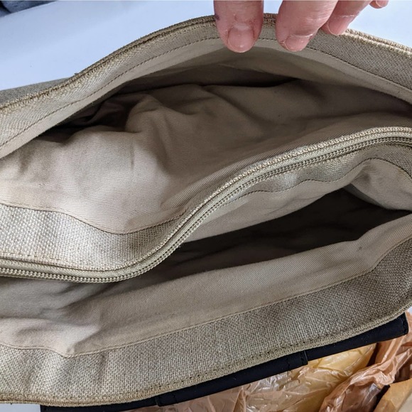 Kate Landry Tan and Black Linen Shoulder Bag - Picture 11 of 11